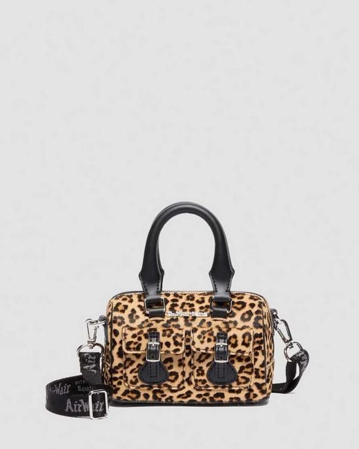 Dr. Martens Black Leather Mini Top Handle Leopard Print Bag