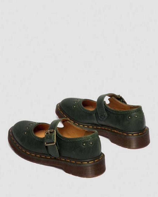 Dr. Martens Green Mary Jane Flower Crazy Horse Leather Shoes for men