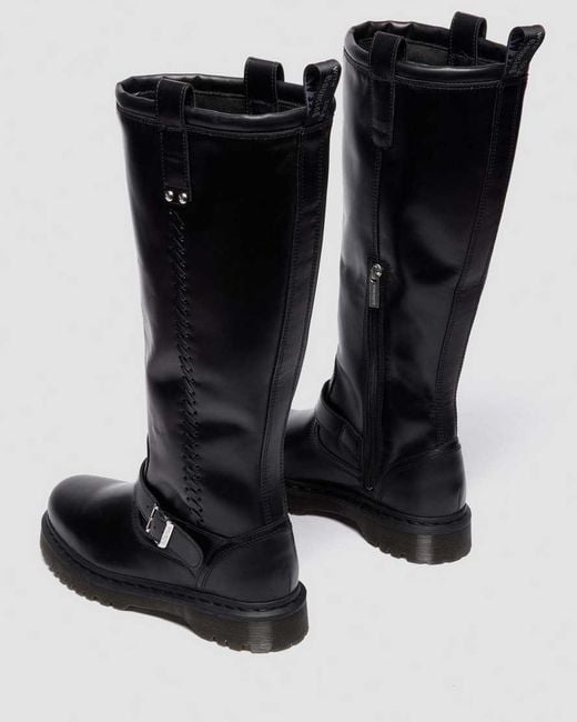 Dr. Martens Black Anistone Knee High Orleans Leather Biker Boots