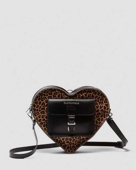 Dr. Martens Black Leopard Hair-On Kiev Leather Heart Shaped Bag