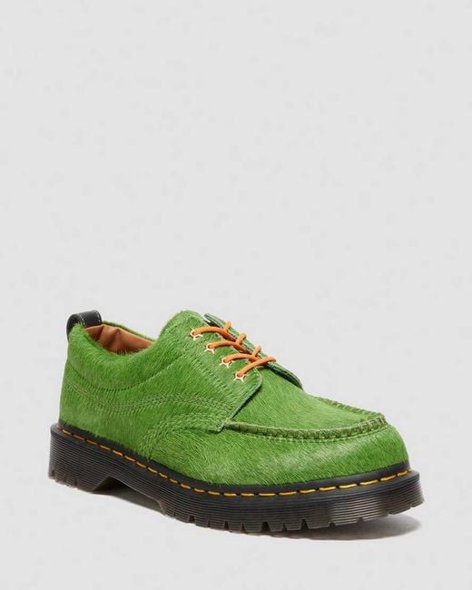Dr. Martens Green Lowell Awake Hair-On Leather Moc Toe Shoes