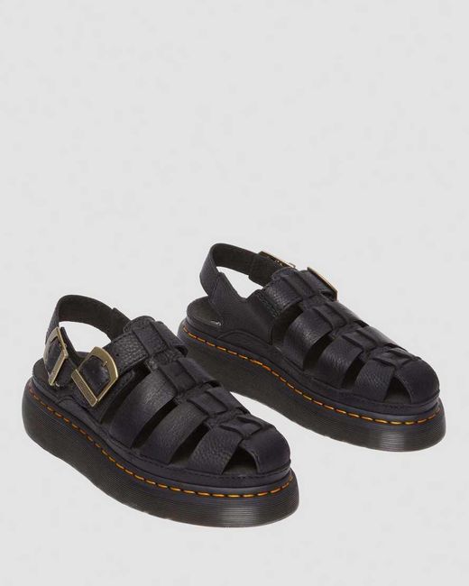 Dr. Martens Black Wrenlie Leather Fisherman Sandals for men