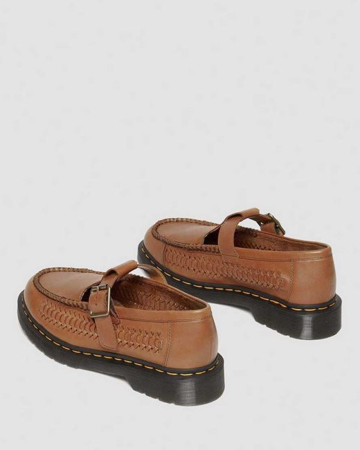 Dr. Martens Brown Adrian T-Bar Woven Leather Mary Jane Loafers for men