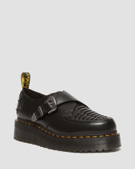 Dr. Martens Black Ramsey Woven Smooth Leather Platform Creepers