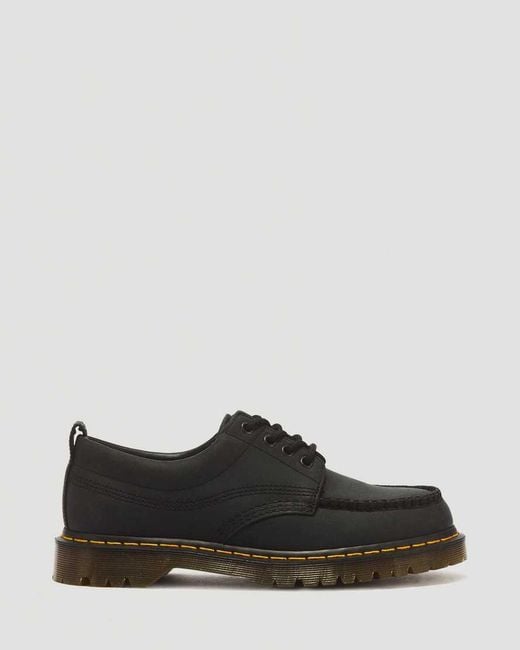 Dr. Martens Black Lowell 4 Eye Crazy Horse Leather Moc Toe Shoes for men