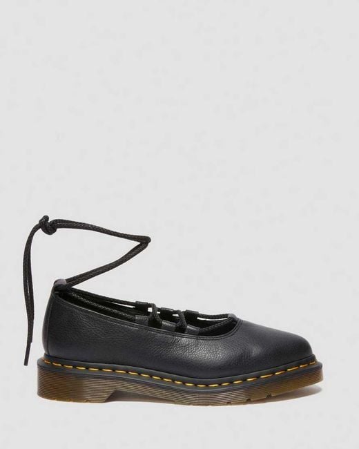 Dr. Martens Black Elphie Ii Virginia Leather Ballet Flats Shoes