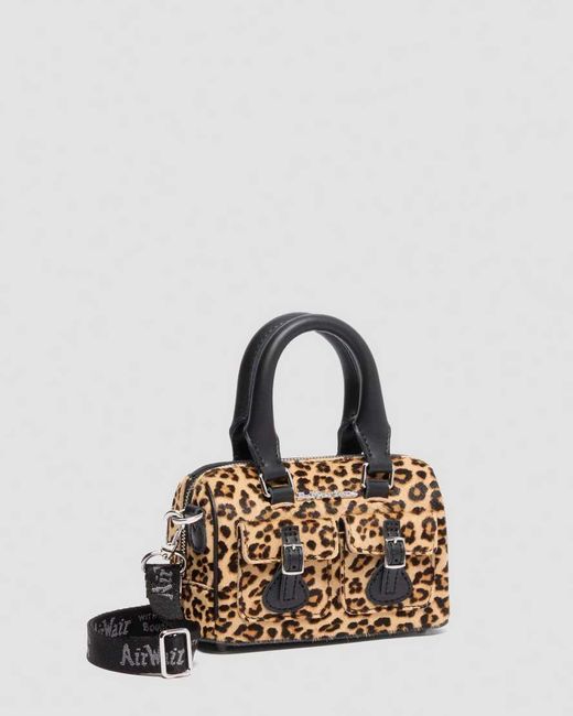 Dr. Martens Black Leather Mini Top Handle Leopard Print Bag