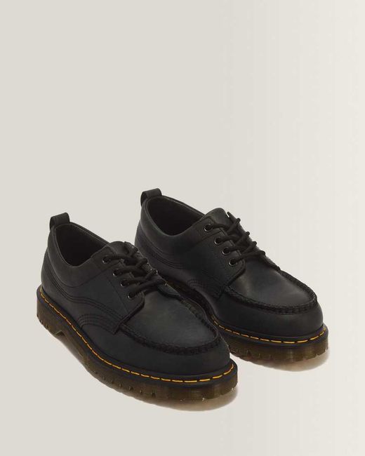 Dr. Martens Black Lowell 4 Eye Crazy Horse Leather Moc Toe Shoes for men