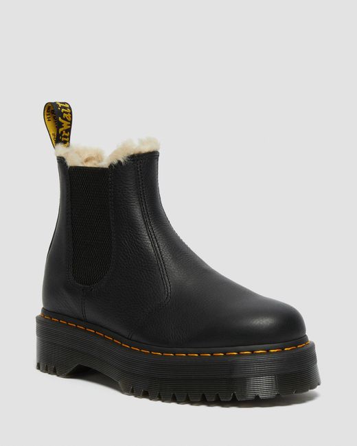 Dr. Martens 2976 Quad Imitatiebont Gevoerde Platform Chelsea Laarzen Leer Schoenen in het Black
