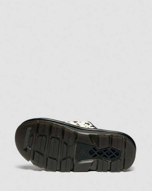 Dr. Martens Black Zebzag Dalmatian Hair On Leather Platform Slides