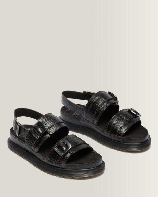 Dr. Martens Black San Two Strap Croc Embossed Leather Sandals for men