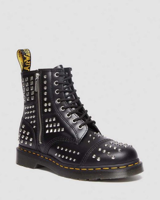 Dr. Martens Black 1460 Studded Zip Leather Boots for men