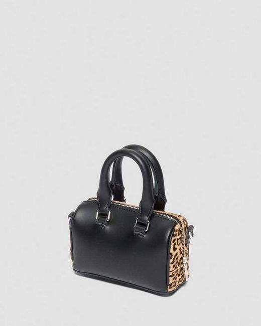 Dr. Martens Black Leather Mini Top Handle Leopard Print Bag
