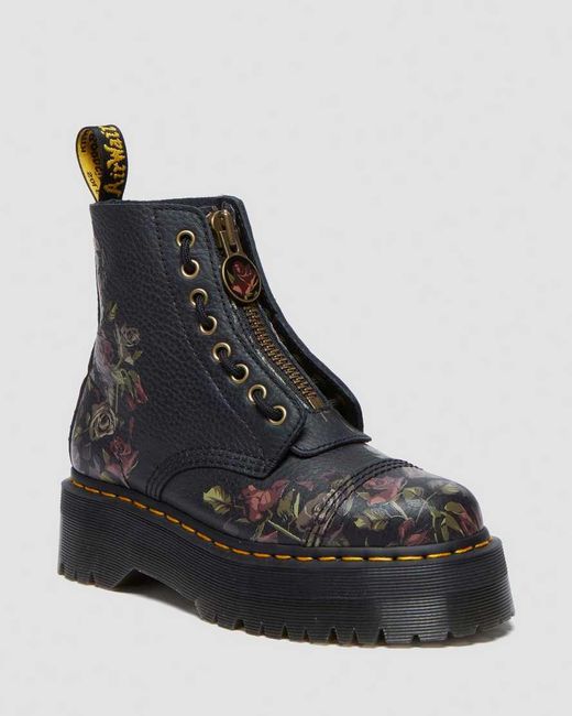 Dr. Martens Black Sinclair Decayed Roses Tumbled Nappa Leather Boots