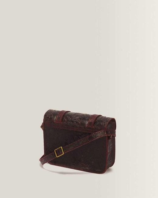 Dr. Martens Brown 7" Floral Emboss Crazy Horse Leather Satchel