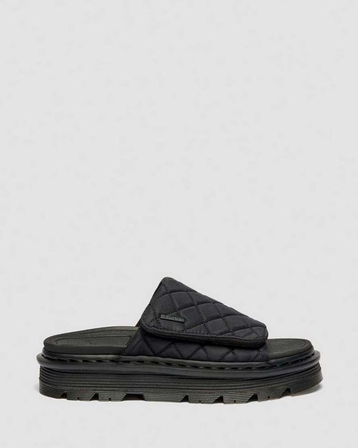Dr. Martens Black Zebzag Quilted Canvas Platform Slides