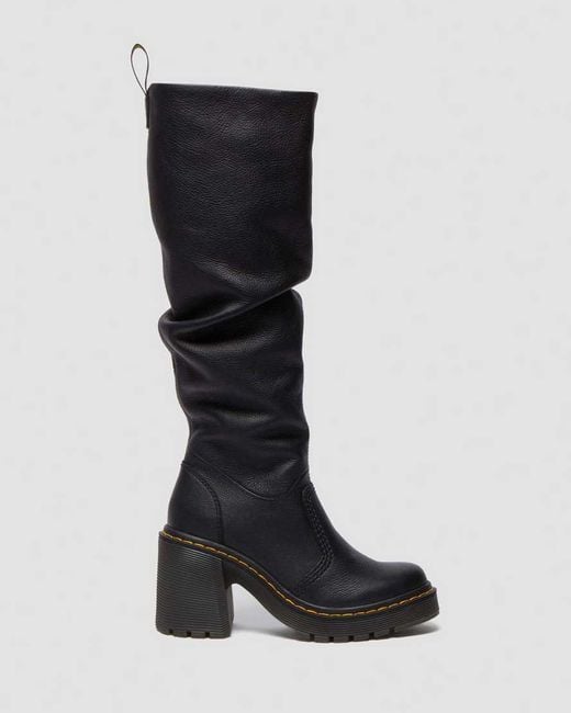 Dr. Martens Black Kasey Virginia Leather Knee High Heeled Boots