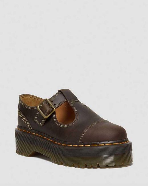 Dr. Martens Brown Bethan Arc Crazy Horse Leather Platform Mary Jane Shoes