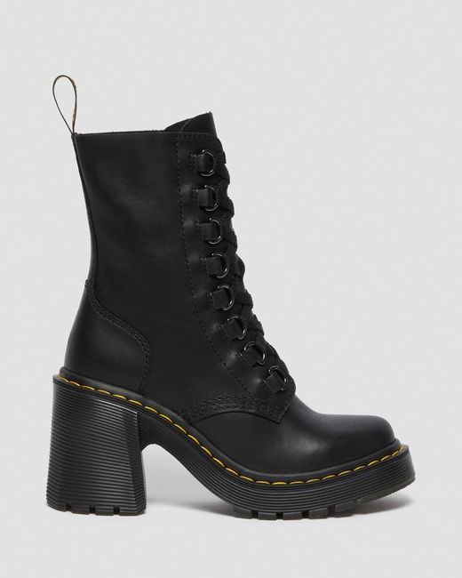 Dr. Martens Chesney Leather Flared Heel Lace Up Boots in Black | Lyst