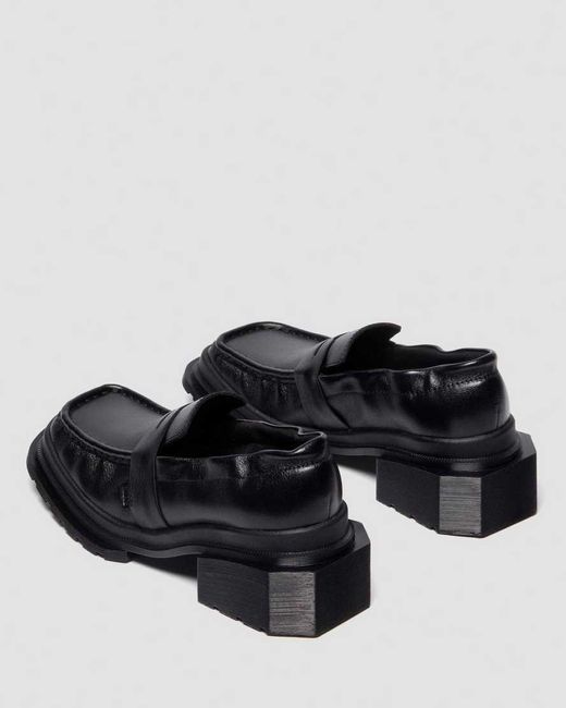 Dr. Martens Black Maybole Square Toe Ruched Leather Loafers