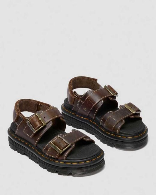 Dr. Martens Brown Zebzag Crazy Horse Leather Sandals for men