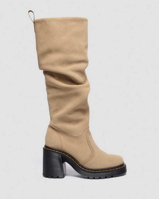 Dr. Martens White Kasey Suede Knee High Heeled Boots
