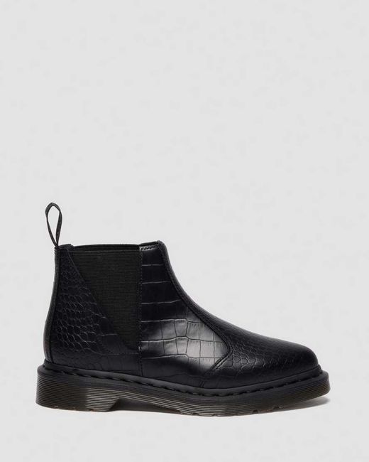 Dr. Martens Black Bianca Ii Tapered Croc Emboss Leather Lo Boots