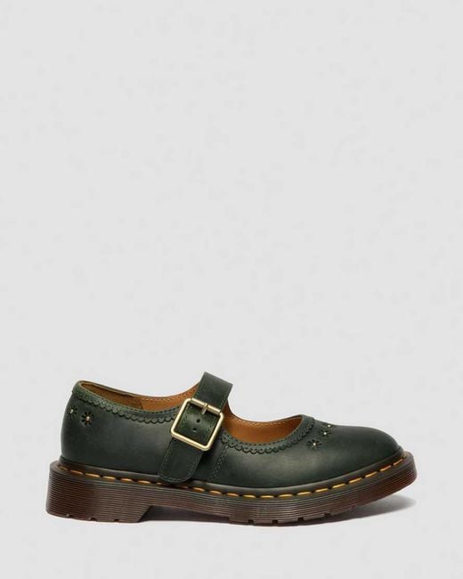 Dr. Martens Green Mary Jane Flower Crazy Horse Leather Shoes for men