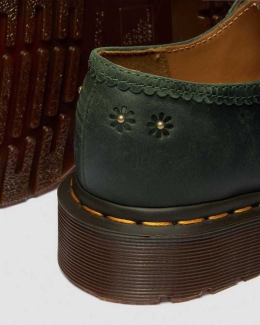 Dr. Martens Green Mary Jane Flower Crazy Horse Leather Shoes for men