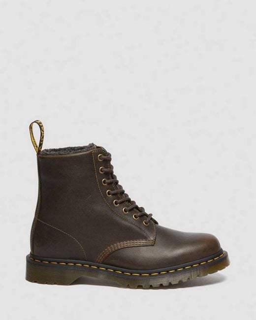 Dr. Martens Brown 1460 Grizzly Leder Schnürstiefel Mit Kunstfellfutter