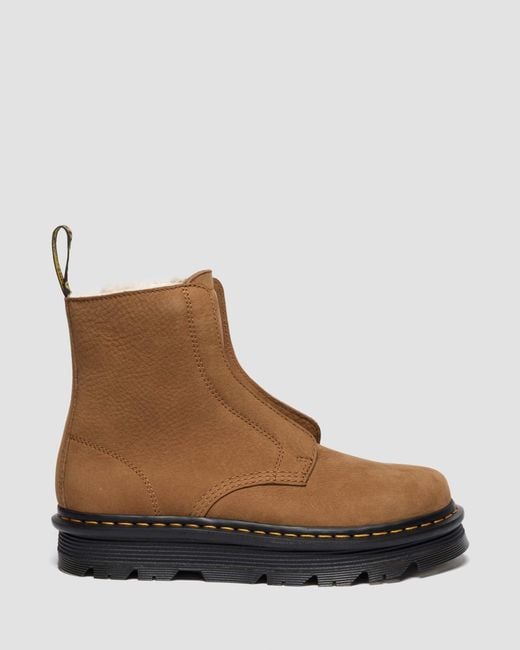 Dr. Martens Brown Zebzag Laceless Warm Lined Slip On Nubuck Boots