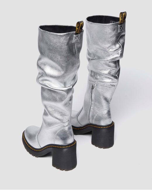 Dr. Martens Kasey Leather Knee High Heeled Boots in White | Lyst