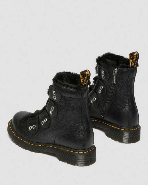 Dr. Martens Black 1460 Faux Fur Lined Leather Lace Up Boots