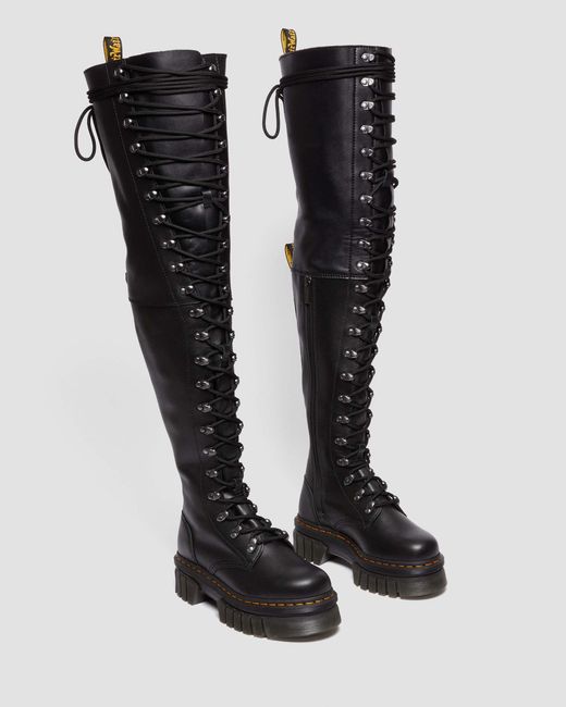 Dr. Martens Black Audrick 22-eye Extreme Lace Knee High Platform Botos