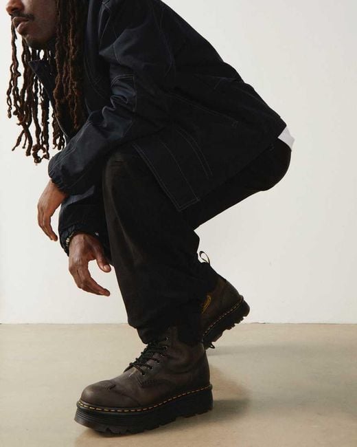 Dr. Martens Black Zebzag 8 Ties Burnish Waxy Lace Up Boots