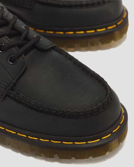 Dr. Martens Black Lowell 4 Eye Crazy Horse Leather Moc Toe Shoes for men