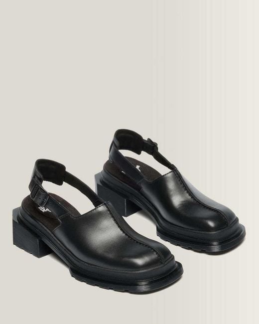 Dr. Martens Black Maybole Square Toe Leather Mules