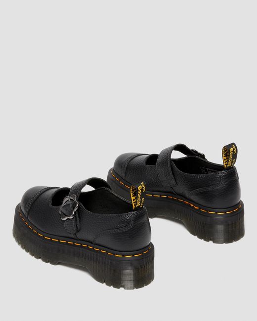 Dr. Martens Addina Flower Buckle Leather Platform Shoes in Black | Lyst