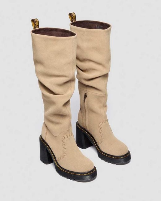 Dr. Martens White Kasey Suede Knee High Heeled Boots