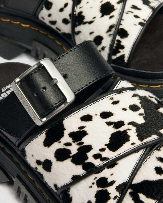 Dr. Martens Black Mattison Slides Dalmatian Hair On Leather Sandals