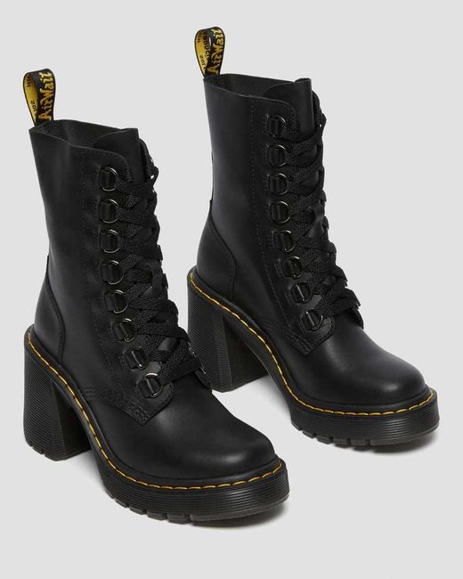 Dr. Martens Black Chesney Leather Flared Heel Lace Up Boots