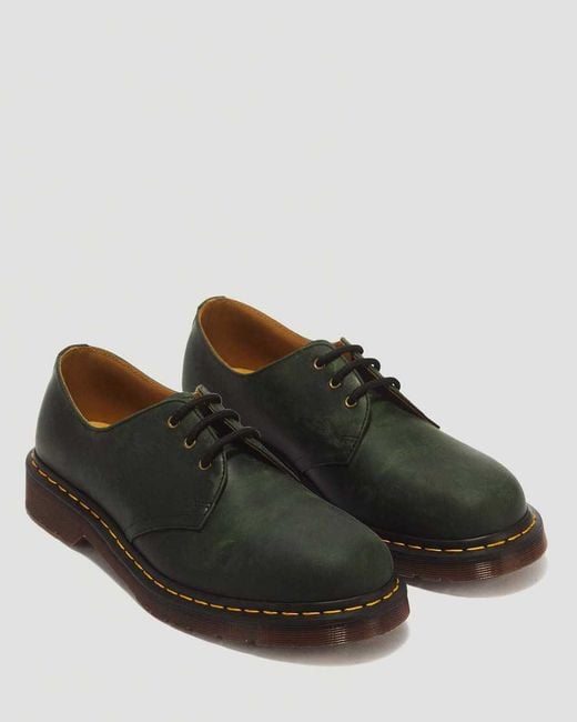 Dr. Martens Green 1461 3 Eye Crazy Horse Leather Lace Up Shoes for men