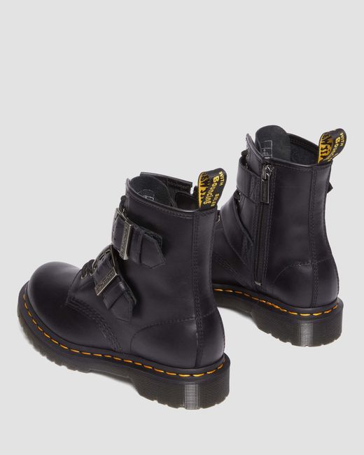 Dr. Martens 1460 Buckle Pull Up Leather Lace Up Boots in Black | Lyst