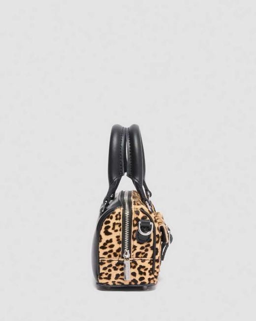 Dr. Martens Black Leather Mini Top Handle Leopard Print Bag