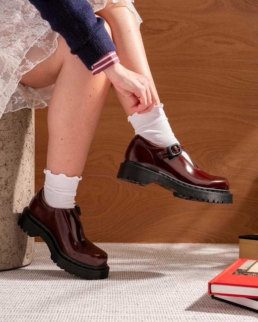 Dr. Martens Brown Rejena Mary Jane Lacquered Leather Shoes