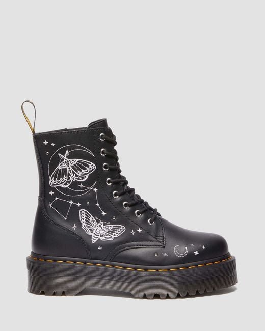 Cuero botas con plataforma jadon celestial moth bordadas zapatos Dr. Martens de color Black