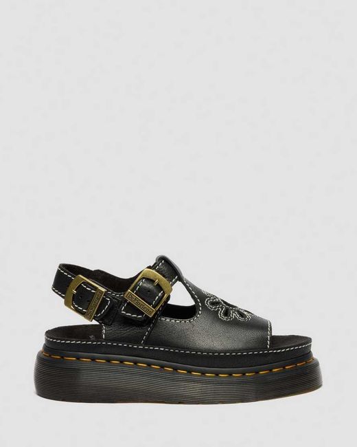 Dr. Martens Black Dunnet Flower Full Grain Leather Sandals