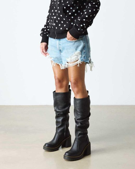 Dr. Martens Black Kasey Virginia Leather Knee High Heeled Boots