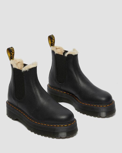 Dr. Martens 2976 Quad Imitatiebont Gevoerde Platform Chelsea Laarzen Leer Schoenen in het Black