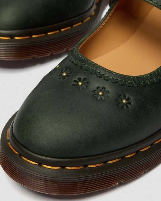 Dr. Martens Green Mary Jane Flower Crazy Horse Leather Shoes for men